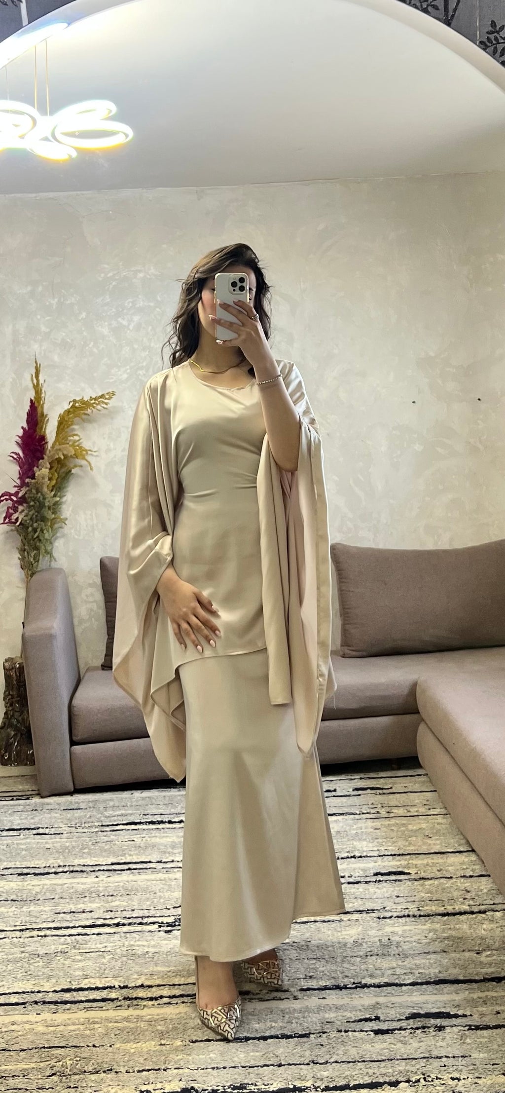 Ensemble beige satinée top butterfly+jupe