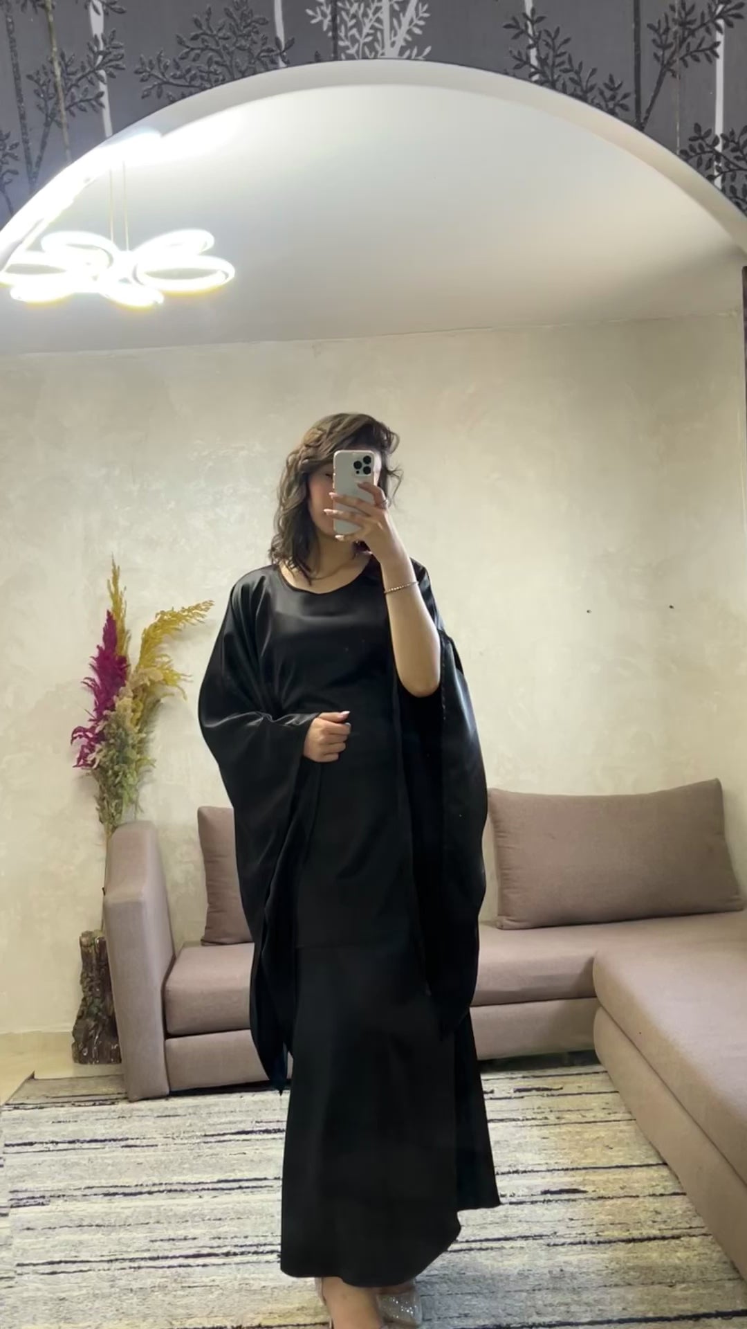 Ensemble noir satiné top butterfly+jupe